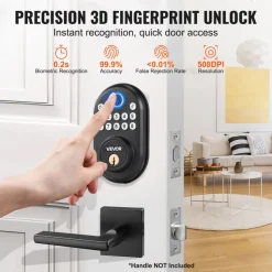 VEVOR Fingerprint Door Lock, with Fingerprint/Keypad Code/Key, One-Time and Anti-Peeking Password, Silent Mode, Constant Unlock Mode, Aluminum Alloy Panel, Electronic Keypad Deadbolt for Entry Doors