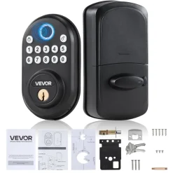 VEVOR Fingerprint Door Lock, with Fingerprint/Keypad Code/Key, One-Time and Anti-Peeking Password, Silent Mode, Constant Unlock Mode, Aluminum Alloy Panel, Electronic Keypad Deadbolt for Entry Doors