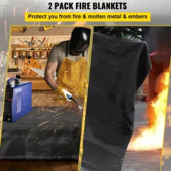 VEVOR Fire Blankets, 2 Pack Welding Blankets, 6' x 10' Fire Suppression Blanket, 1022 °F Flame Retardant Blanket, Black Fire Emergency Blankets, Fiberglass Fire Retardant Blanket with 8 Brass Gromme