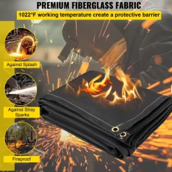 VEVOR Fire Blankets, 2 Pack Welding Blankets, 6' x 10' Fire Suppression Blanket, 1022 °F Flame Retardant Blanket, Black Fire Emergency Blankets, Fiberglass Fire Retardant Blanket with 8 Brass Gromme