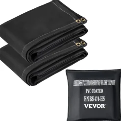 VEVOR Fire Blankets, 2 Pack Welding Blankets, 6' x 10' Fire Suppression Blanket, 1022 °F Flame Retardant Blanket, Black Fire Emergency Blankets, Fiberglass Fire Retardant Blanket with 8 Brass Gromme