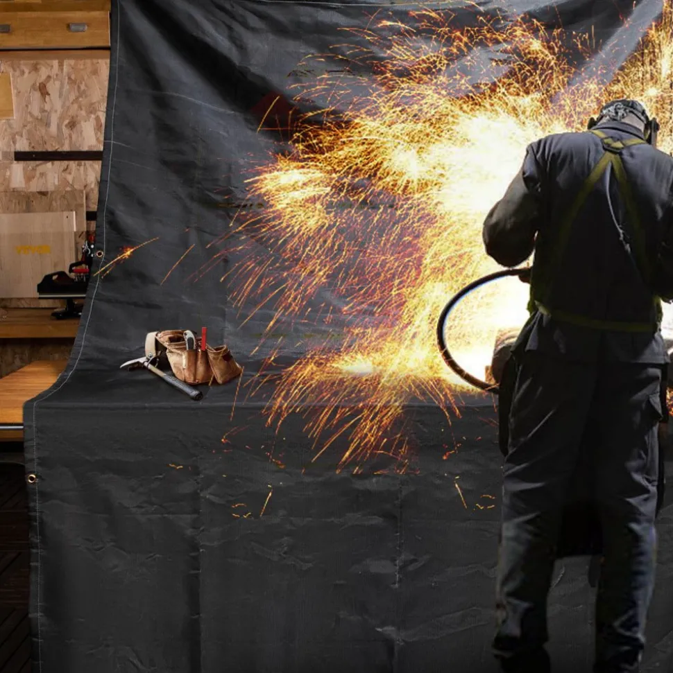 VEVOR Fire Blankets, 2 Pack Welding Blankets, 6' x 10' Fire Suppression Blanket, 1022 °F Flame Retardant Blanket, Black Fire Emergency Blankets, Fiberglass Fire Retardant Blanket with 8 Brass Gromme