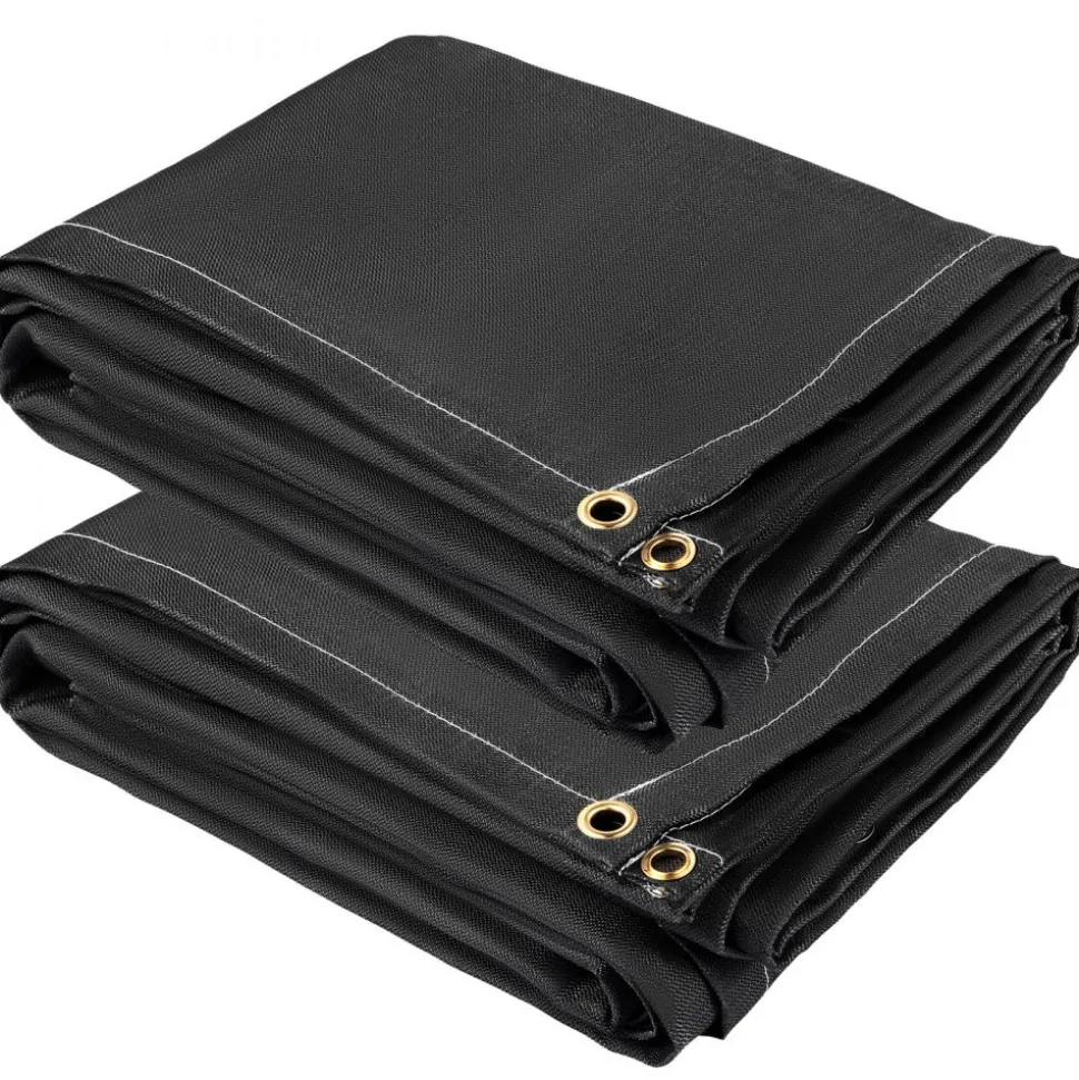 VEVOR Fire Blankets, 2 Pack Welding Blankets, 6' x 10' Fire Suppression Blanket, 1022 °F Flame Retardant Blanket, Black Fire Emergency Blankets, Fiberglass Fire Retardant Blanket with 8 Brass Gromme