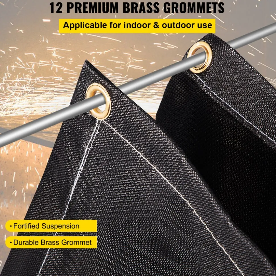 VEVOR Fire Blankets, 2 Pack Welding Blankets, 8' x 10' Fire Suppression Blanket, 1022°F Flame Retardant Blanket, Black Fire Emergency Blankets, Fiberglass Fire Retardant Blanket with 12 Brass Gromme