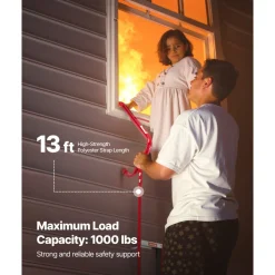 VEVOR Fire Escape Ladder, 2-Story 13FT Retractable Emergency Fire Ladder, Lightweight Aluminum Alloy Safety Escape Ladders with Sturdy Polyester Strap, Anti-Slip Rung & Wide Steps, 1000LBS Max Loading