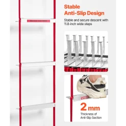 VEVOR Fire Escape Ladder, 2-Story 13FT Retractable Emergency Fire Ladder, Lightweight Aluminum Alloy Safety Escape Ladders with Sturdy Polyester Strap, Anti-Slip Rung & Wide Steps, 1000LBS Max Loading