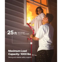 VEVOR Fire Escape Ladder, 3-Story 25FT Retractable Emergency Fire Ladder, Lightweight Aluminum Alloy Safety Escape Ladders with Sturdy Polyester Strap, Anti-Slip Rung & Wide Steps, 1000LBS Max Loading