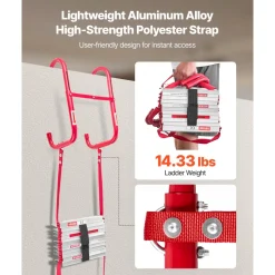 VEVOR Fire Escape Ladder, 3-Story 25FT Retractable Emergency Fire Ladder, Lightweight Aluminum Alloy Safety Escape Ladders with Sturdy Polyester Strap, Anti-Slip Rung & Wide Steps, 1000LBS Max Loading