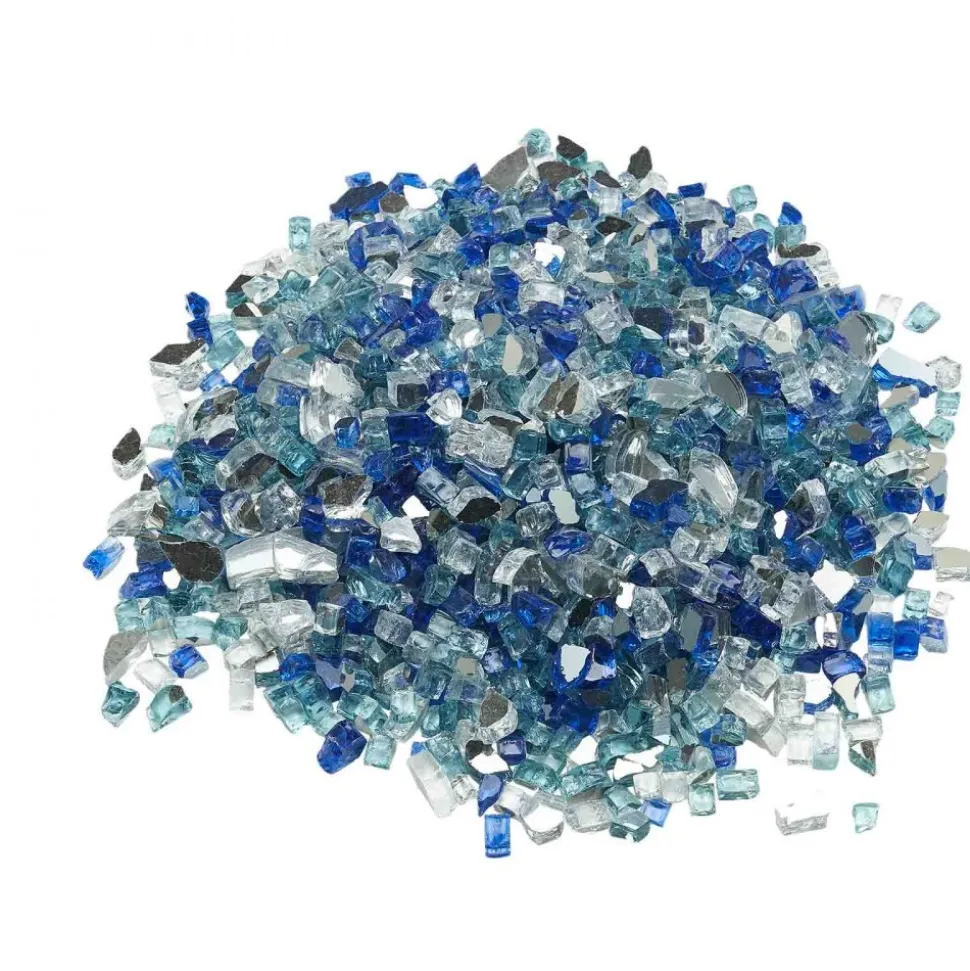 VEVOR Fire Glass, 10 LBS / 4.5 KG Fireplace Rocks, 1/2-Inch / 12.7 mm Reflective Firepit Glass Rock, High Luster & Smokeless Stone Landscaping for Fire Pit Table, Cobalt Blue + Aqua Blue + Clear