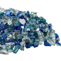 VEVOR Fire Glass, 10 LBS / 4.5 KG Fireplace Rocks, 1/2-Inch / 12.7 mm Reflective Firepit Glass Rock, High Luster & Smokeless Stone Landscaping for Fire Pit Table, Cobalt Blue + Aqua Blue + Clear