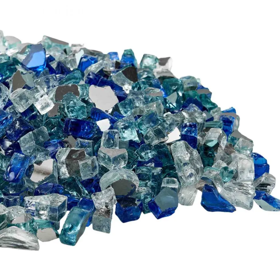 VEVOR Fire Glass, 10 LBS / 4.5 KG Fireplace Rocks, 1/2-Inch / 12.7 mm Reflective Firepit Glass Rock, High Luster & Smokeless Stone Landscaping for Fire Pit Table, Cobalt Blue + Aqua Blue + Clear