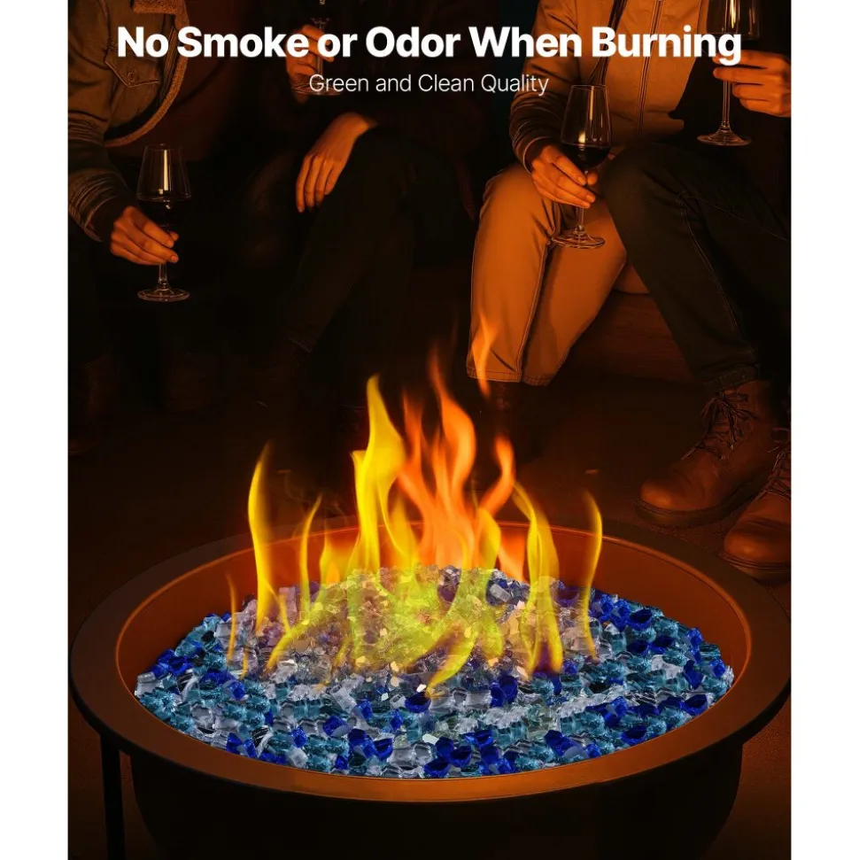 VEVOR Fire Glass, 10 LBS / 4.5 KG Fireplace Rocks, 1/2-Inch / 12.7 mm Reflective Firepit Glass Rock, High Luster & Smokeless Stone Landscaping for Fire Pit Table, Cobalt Blue + Aqua Blue + Clear