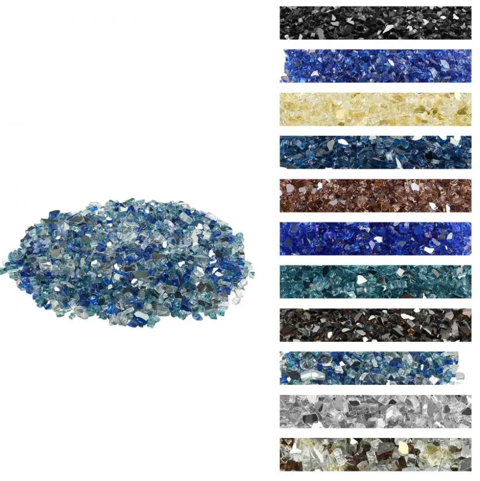 VEVOR Fire Glass, 10 LBS / 4.5 KG Fireplace Rocks, 1/2-Inch / 12.7 mm Reflective Firepit Glass Rock, High Luster & Smokeless Stone Landscaping for Fire Pit Table, Cobalt Blue + Aqua Blue + Clear