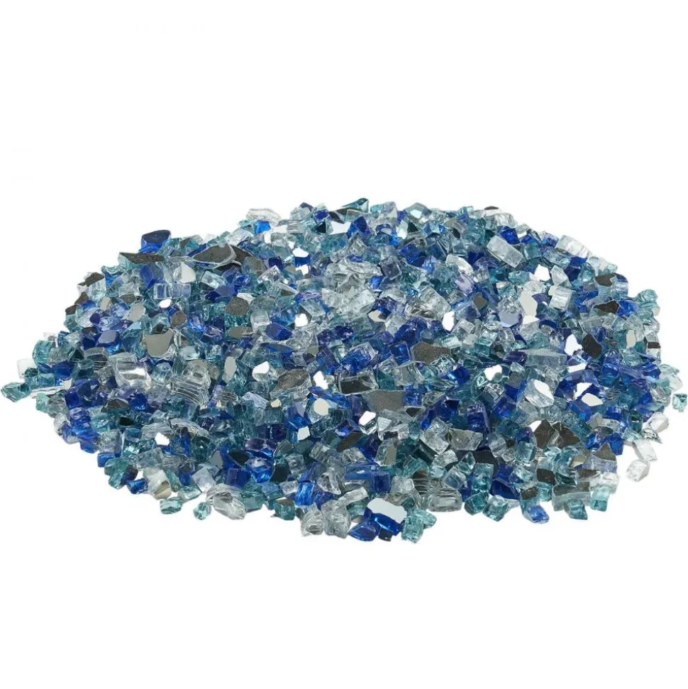 VEVOR Fire Glass, 10 LBS / 4.5 KG Fireplace Rocks, 1/2-Inch / 12.7 mm Reflective Firepit Glass Rock, High Luster & Smokeless Stone Landscaping for Fire Pit Table, Cobalt Blue + Aqua Blue + Clear