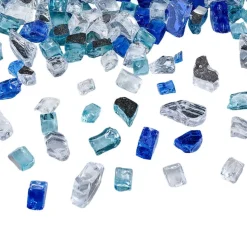 VEVOR Fire Glass, 10 LBS / 4.5 KG Fireplace Rocks, 1/2-Inch / 12.7 mm Reflective Firepit Glass Rock, High Luster & Smokeless Stone Landscaping for Fire Pit Table, Cobalt Blue + Aqua Blue + Clear