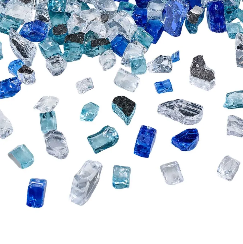 VEVOR Fire Glass, 10 LBS / 4.5 KG Fireplace Rocks, 1/2-Inch / 12.7 mm Reflective Firepit Glass Rock, High Luster & Smokeless Stone Landscaping for Fire Pit Table, Cobalt Blue + Aqua Blue + Clear