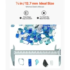VEVOR Fire Glass, 10 LBS / 4.5 KG Fireplace Rocks, 1/2-Inch / 12.7 mm Reflective Firepit Glass Rock, High Luster & Smokeless Stone Landscaping for Fire Pit Table, Cobalt Blue + Aqua Blue + Clear