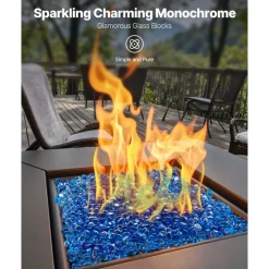 VEVOR Fire Glass, 20 LBS / 9 KG High-Temperature Resistant Fireplace Rocks, 1 Inch / 25.4 mm Reflective Firepit Glass Diamond Beads, High Luster Stone Landscaping for Fire Pit Table, Caribbean Blue