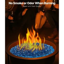 VEVOR Fire Glass, 20 LBS / 9 KG High-Temperature Resistant Fireplace Rocks, 1 Inch / 25.4 mm Reflective Firepit Glass Diamond Beads, High Luster Stone Landscaping for Fire Pit Table, Caribbean Blue