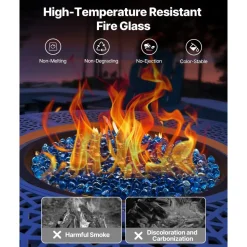 VEVOR Fire Glass, 20 LBS / 9 KG High-Temperature Resistant Fireplace Rocks, 1 Inch / 25.4 mm Reflective Firepit Glass Diamond Beads, High Luster Stone Landscaping for Fire Pit Table, Caribbean Blue