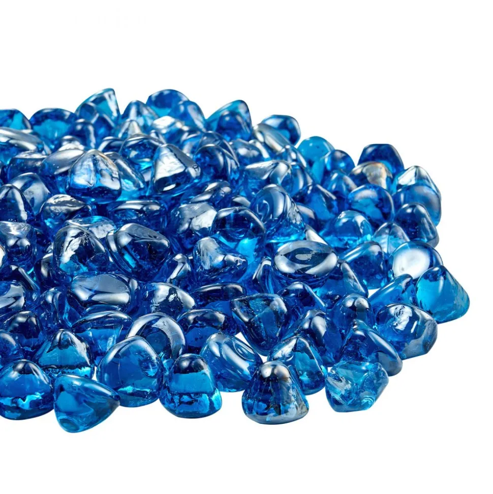VEVOR Fire Glass, 20 LBS / 9 KG High-Temperature Resistant Fireplace Rocks, 1 Inch / 25.4 mm Reflective Firepit Glass Diamond Beads, High Luster Stone Landscaping for Fire Pit Table, Caribbean Blue