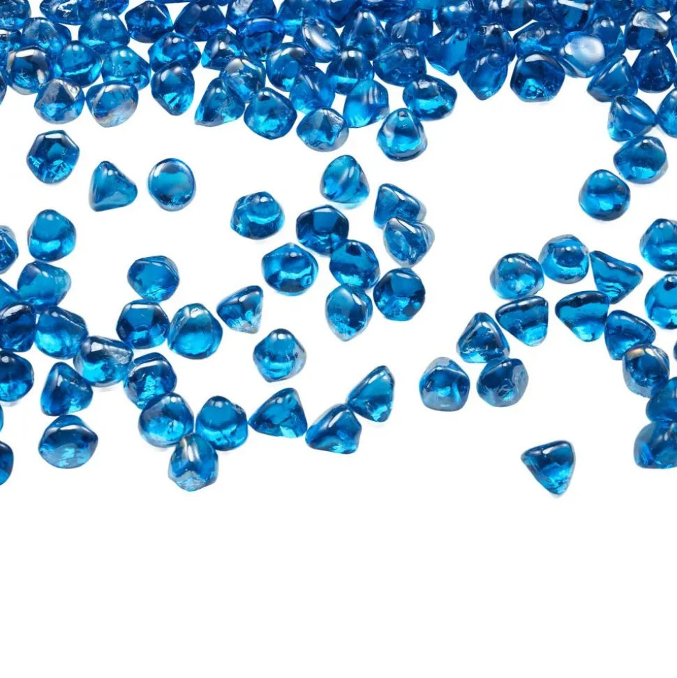 VEVOR Fire Glass, 20 LBS / 9 KG High-Temperature Resistant Fireplace Rocks, 1 Inch / 25.4 mm Reflective Firepit Glass Diamond Beads, High Luster Stone Landscaping for Fire Pit Table, Caribbean Blue