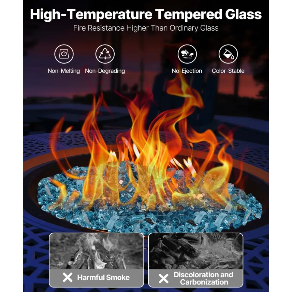 VEVOR Fire Glass, 20 LBS / 9 KG High-Temperature Resistant Fireplace Rocks, 1/2-Inch / 12.7 mm Reflective & Smokeless Firepit Glass Rock, High Luster Stone Landscaping for Fire Pit Table, Aqua Blue