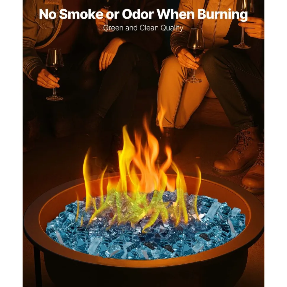 VEVOR Fire Glass, 20 LBS / 9 KG High-Temperature Resistant Fireplace Rocks, 1/2-Inch / 12.7 mm Reflective & Smokeless Firepit Glass Rock, High Luster Stone Landscaping for Fire Pit Table, Aqua Blue