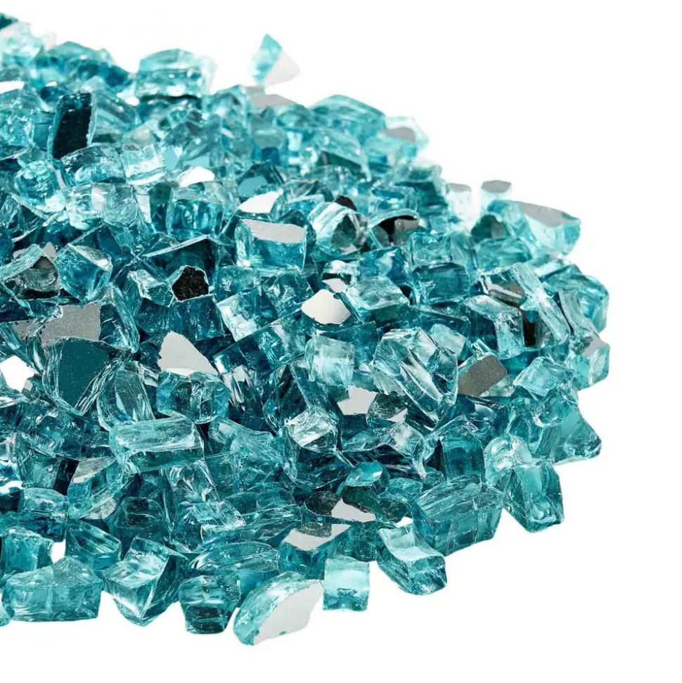 VEVOR Fire Glass, 20 LBS / 9 KG High-Temperature Resistant Fireplace Rocks, 1/2-Inch / 12.7 mm Reflective & Smokeless Firepit Glass Rock, High Luster Stone Landscaping for Fire Pit Table, Aqua Blue
