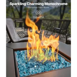 VEVOR Fire Glass, 20 LBS / 9 KG High-Temperature Resistant Fireplace Rocks, 1/2-Inch / 12.7 mm Reflective & Smokeless Firepit Glass Rock, High Luster Stone Landscaping for Fire Pit Table, Aqua Blue