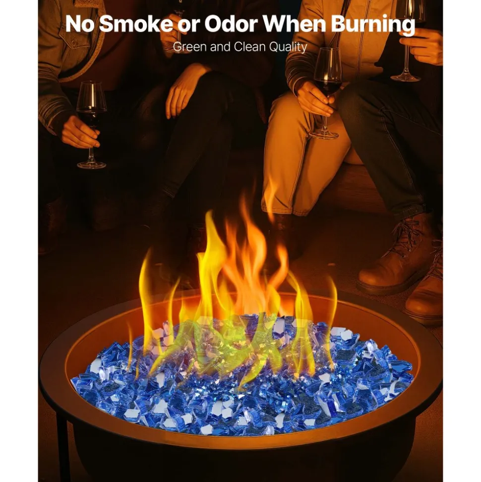 VEVOR Fire Glass, 10LBS / 4.5KG High-Temperature Resistant Fireplace Rocks, 1/4-Inch / 6.35 mm Reflective & Smokeless Firepit Glass Rock, High Luster Stone Landscaping for Fire Pit Table, Cobalt Blue