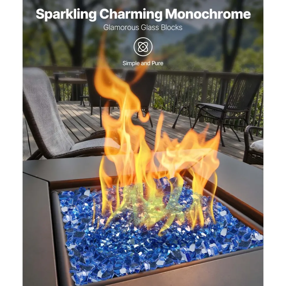 VEVOR Fire Glass, 10LBS / 4.5KG High-Temperature Resistant Fireplace Rocks, 1/4-Inch / 6.35 mm Reflective & Smokeless Firepit Glass Rock, High Luster Stone Landscaping for Fire Pit Table, Cobalt Blue