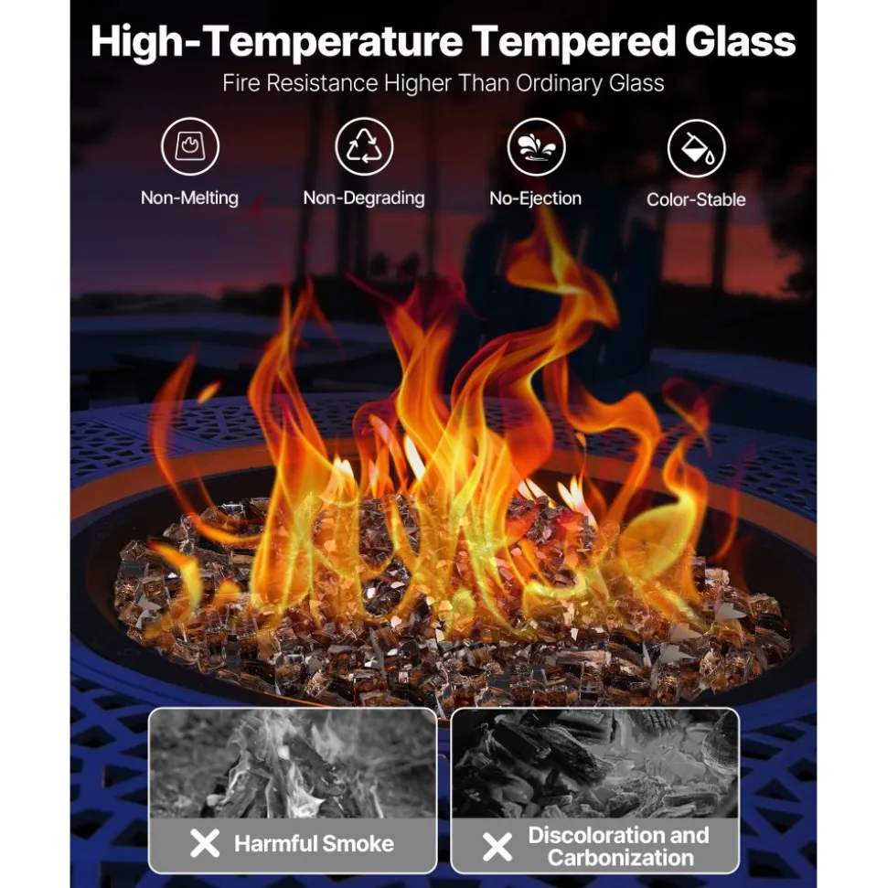 VEVOR Fire Glass, 10 LBS / 4.5 KG High-Temperature Resistant Fireplace Rocks, 1/2-Inch / 12.7 mm Reflective & Smokeless Firepit Glass Rock, High Luster Stone Landscaping for Fire Pit Table, Copper