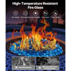 VEVOR Fire Glass, 10 lbs / 4.5 kg High-Temperature Resistant Fireplace Rocks, 3/4-Inch / 19.05 mm Reflective Firepit Glass Beads, High Luster Stone Landscaping for Fire Pit Table, Caribbean Blue