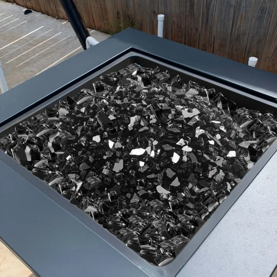 VEVOR Fire Glass, 20 LBS / 9.0 KG High-Temperature Resistant Fireplace Rocks, 1/2-Inch / 12.7 mm Reflective & Smokeless Firepit Glass Rock, High Luster Stone Landscaping for Fire Pit Table, Black
