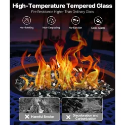 VEVOR Fire Glass, 20 LBS / 9.0 KG High-Temperature Resistant Fireplace Rocks, 1/2-Inch / 12.7 mm Reflective & Smokeless Firepit Glass Rock, High Luster Stone Landscaping for Fire Pit Table, Black