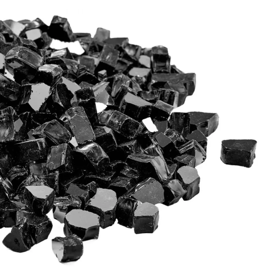 VEVOR Fire Glass, 20 LBS / 9.0 KG High-Temperature Resistant Fireplace Rocks, 1/2-Inch / 12.7 mm Reflective & Smokeless Firepit Glass Rock, High Luster Stone Landscaping for Fire Pit Table, Black
