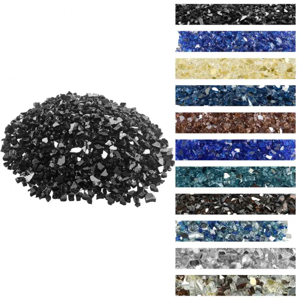 VEVOR Fire Glass, 20 LBS / 9.0 KG High-Temperature Resistant Fireplace Rocks, 1/2-Inch / 12.7 mm Reflective & Smokeless Firepit Glass Rock, High Luster Stone Landscaping for Fire Pit Table, Black