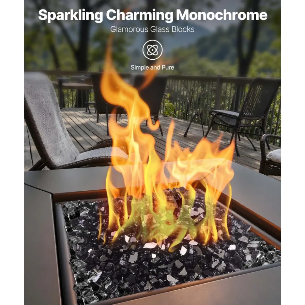 VEVOR Fire Glass, 20 LBS / 9.0 KG High-Temperature Resistant Fireplace Rocks, 1/2-Inch / 12.7 mm Reflective & Smokeless Firepit Glass Rock, High Luster Stone Landscaping for Fire Pit Table, Black
