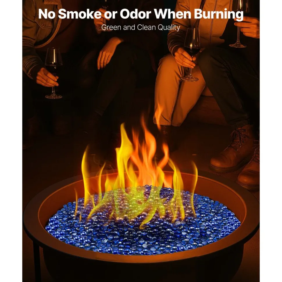 VEVOR Fire Glass, 20LBS / 9KG High-Temperature Resistant Fireplace Rocks, 1/2-Inch / 12.7 mm Reflective & Smokeless Firepit Glass Rock, High Luster Stone Landscaping for Fire Pit Table, Cobalt Blue