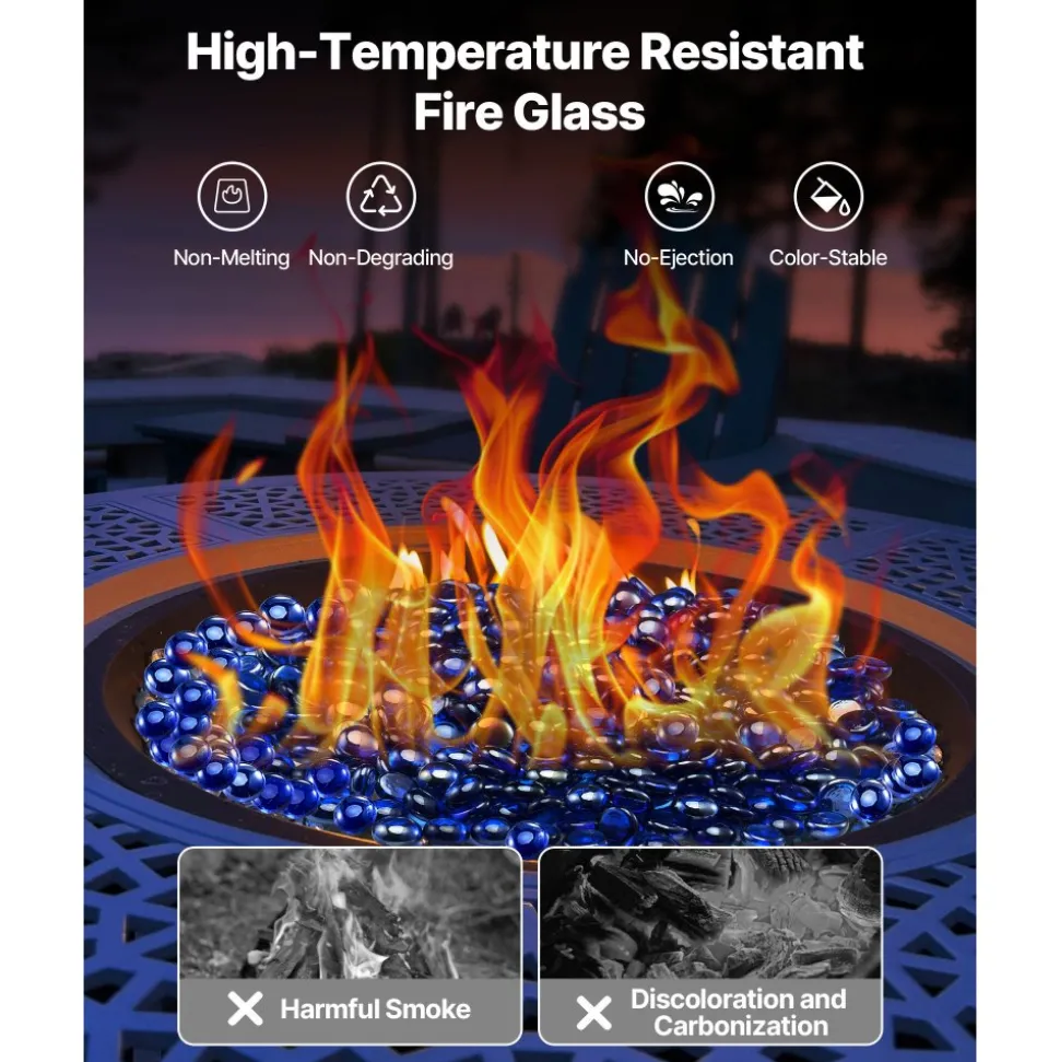 VEVOR Fire Glass, 20LBS / 9KG High-Temperature Resistant Fireplace Rocks, 1/2-Inch / 12.7 mm Reflective & Smokeless Firepit Glass Rock, High Luster Stone Landscaping for Fire Pit Table, Cobalt Blue