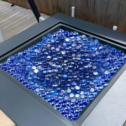 VEVOR Fire Glass, 20LBS / 9KG High-Temperature Resistant Fireplace Rocks, 1/2-Inch / 12.7 mm Reflective & Smokeless Firepit Glass Rock, High Luster Stone Landscaping for Fire Pit Table, Cobalt Blue