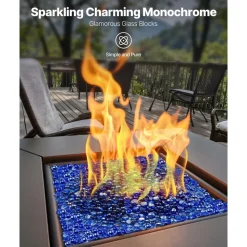 VEVOR Fire Glass, 10LBS / 4.5KG High-Temperature Resistant Fireplace Rocks, 1/2-Inch / 12.7 mm Reflective & Smokeless Firepit Glass Rock, High Luster Stone Landscaping for Fire Pit Table, Pacific Blue