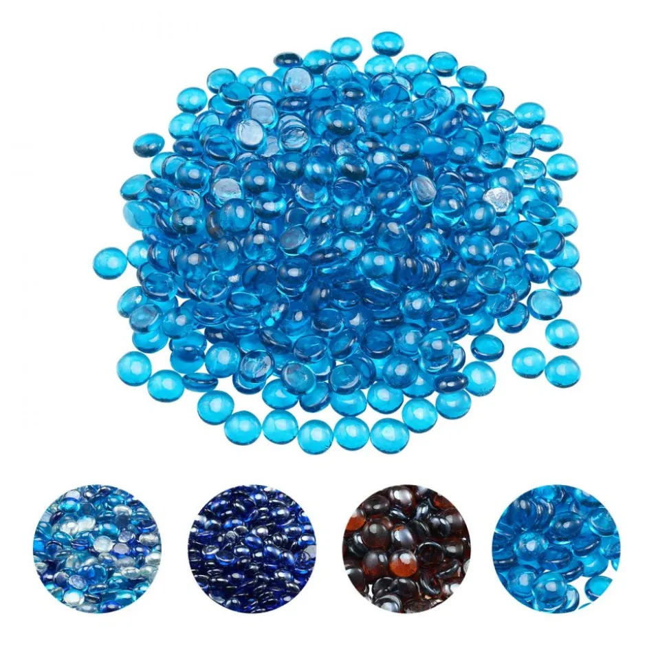 VEVOR Fire Glass, 20 lbs / 9.0 kg High-Temperature Resistant Fireplace Rocks, 3/4-Inch / 19.05 mm Reflective Firepit Glass Beads, High Luster Stone Landscaping for Fire Pit Table, Caribbean Blue