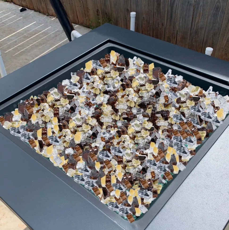 VEVOR Fire Glass, 10LBS / 4.5KG High-Temperature Resistant Fireplace Rocks, 3/4-Inch / 19.05 mm Reflective & Smokeless Firepit Glass Beads, High Luster Stone Landscaping for Fire Pit Table, Rich Amber