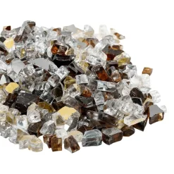 VEVOR Fire Glass, 10LBS / 4.5KG High-Temperature Resistant Fireplace Rocks, 3/4-Inch / 19.05 mm Reflective & Smokeless Firepit Glass Beads, High Luster Stone Landscaping for Fire Pit Table, Rich Amber