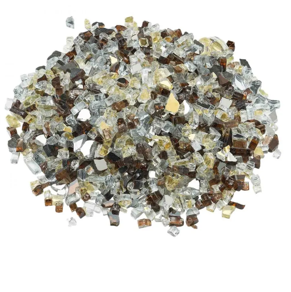 VEVOR Fire Glass, 10LBS / 4.5KG High-Temperature Resistant Fireplace Rocks, 3/4-Inch / 19.05 mm Reflective & Smokeless Firepit Glass Beads, High Luster Stone Landscaping for Fire Pit Table, Rich Amber