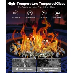 VEVOR Fire Glass, 10LBS / 4.5KG High-Temperature Resistant Fireplace Rocks, 3/4-Inch / 19.05 mm Reflective & Smokeless Firepit Glass Beads, High Luster Stone Landscaping for Fire Pit Table, Rich Amber