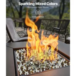 VEVOR Fire Glass, 10LBS / 4.5KG High-Temperature Resistant Fireplace Rocks, 3/4-Inch / 19.05 mm Reflective & Smokeless Firepit Glass Beads, High Luster Stone Landscaping for Fire Pit Table, Rich Amber