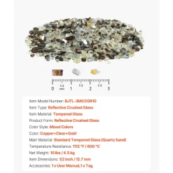 VEVOR Fire Glass, 10LBS / 4.5KG High-Temperature Resistant Fireplace Rocks, 3/4-Inch / 19.05 mm Reflective & Smokeless Firepit Glass Beads, High Luster Stone Landscaping for Fire Pit Table, Rich Amber